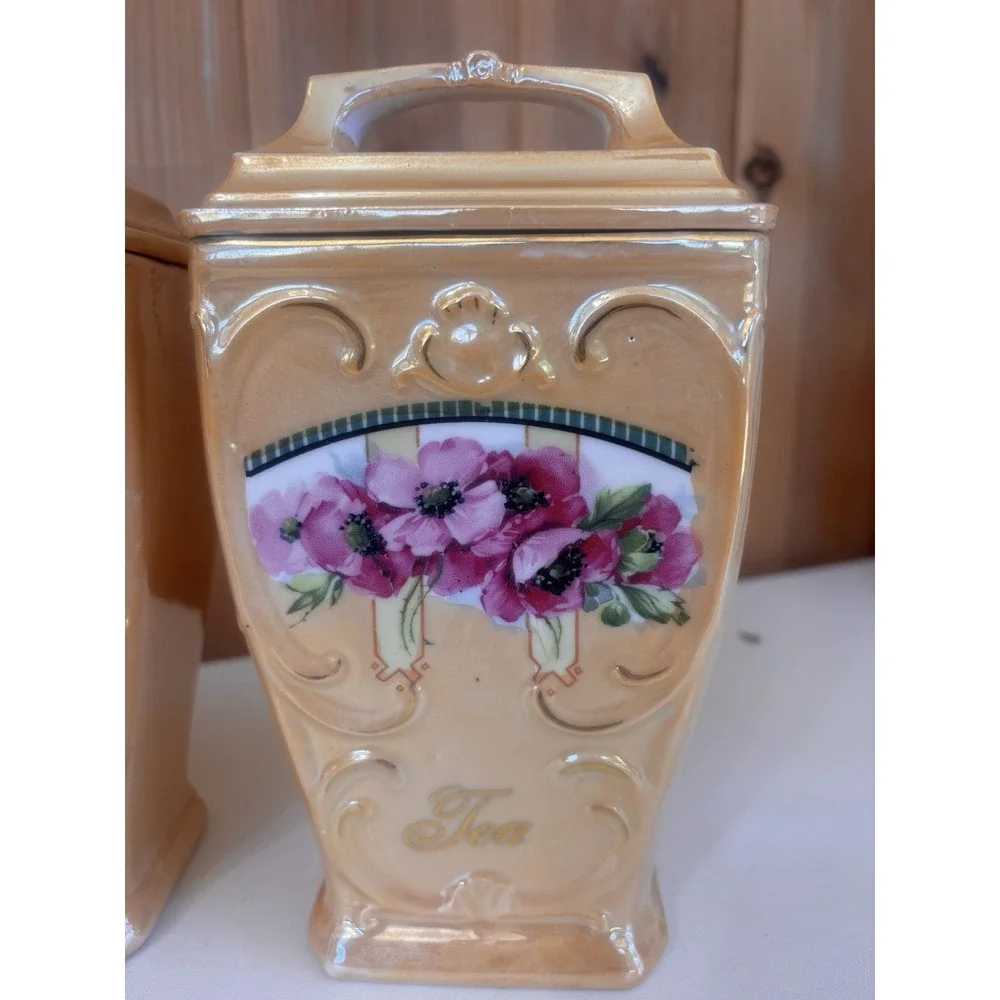 Vintage MEPOCO Germany Lusterware Canister Set Oatmeal Coffee Tea Sugar Salt